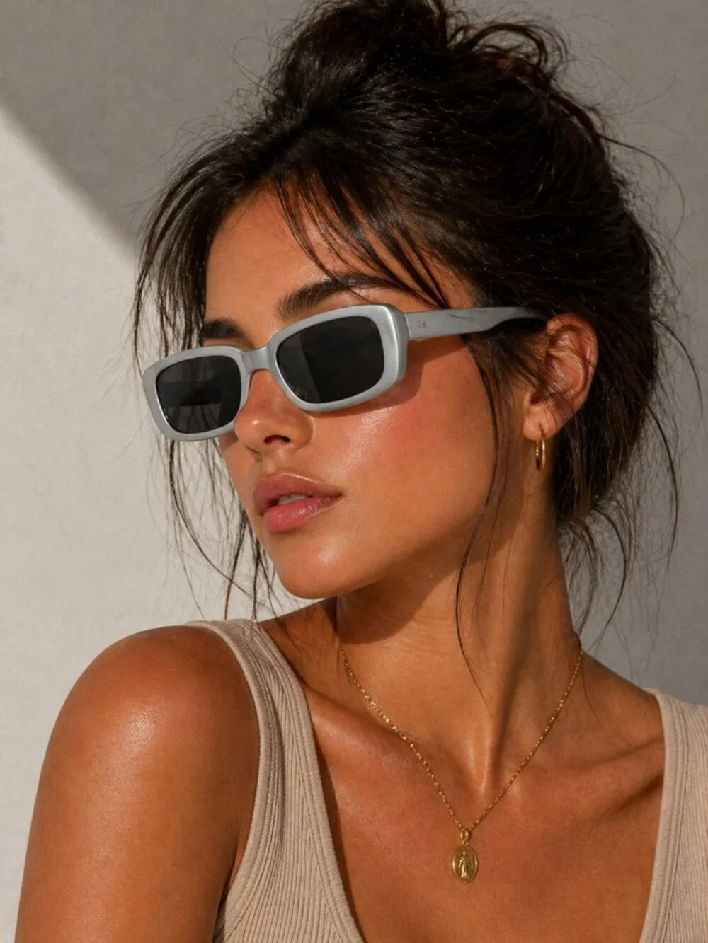 AIRE Ceres Rectangular Sunglasses Matte Silver Gray Frame Black Lenses NWT